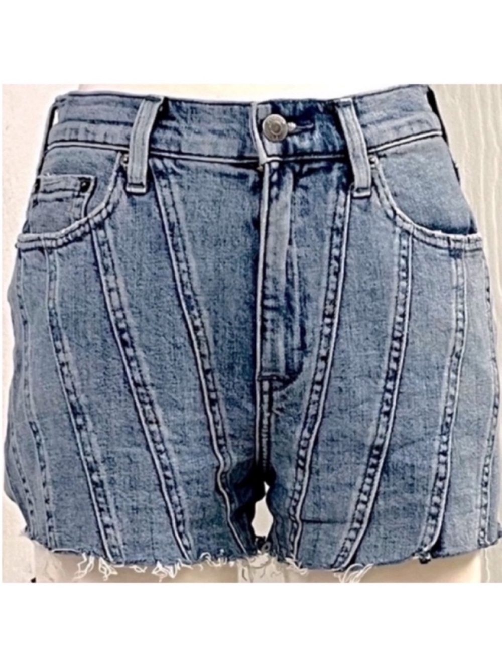 pistola Vertical-Seam Light Blue Denim Shorts Frayed Hem Size 27
